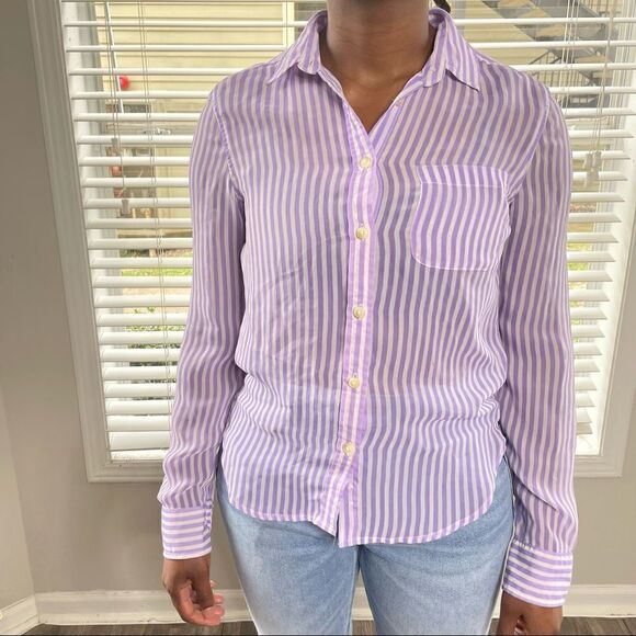 American Eagle Button Down Up Purple Striped Sheer Shirt - Picture 4 of 10